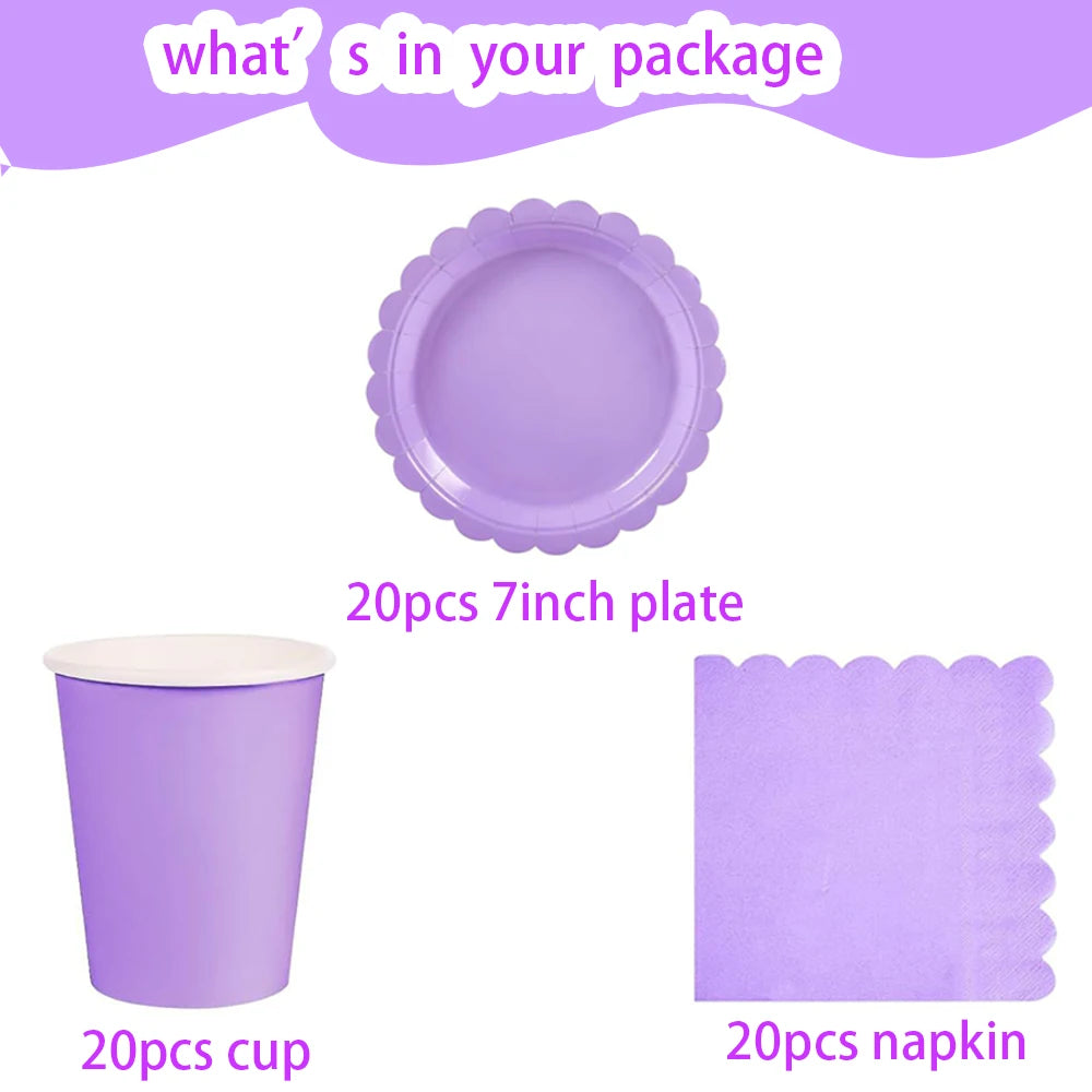 Light Purple Birthday Party Supplies Lavender Paper Cup Plate Napkin Tablecloth for Kids Birthday Wedding Baby Shower Decor