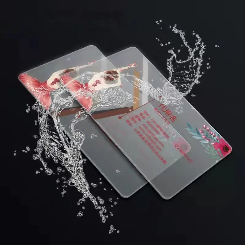 200PCS 500PCS Custom Transparent Pvc Card Plastic Identity Waterproof For Business Visit Round Corners One Side Add White Ink