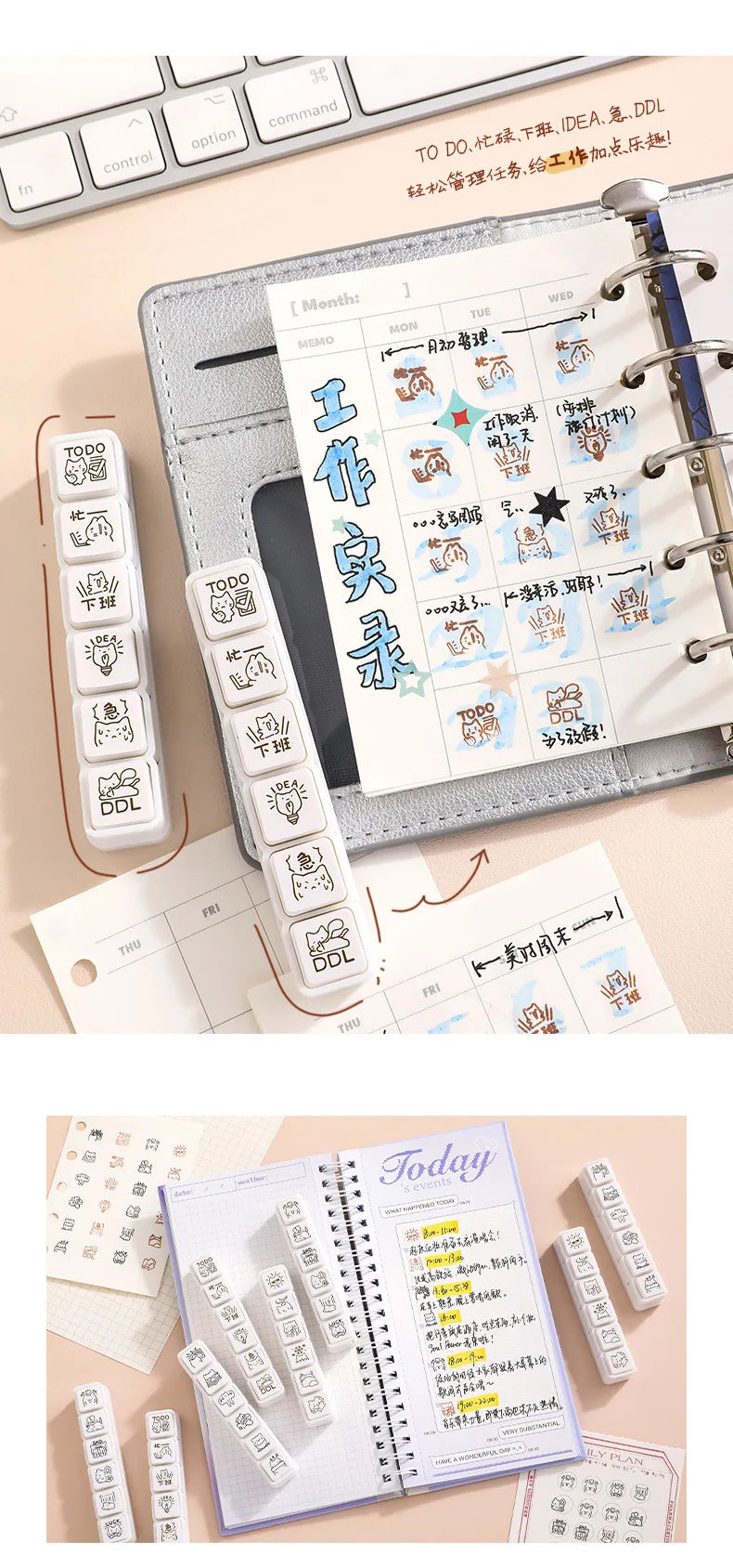 Cute Cat Emoji Stamp Daily Life Work Good Mood Series Cartoon Mini Pattern Stamps for Journaling Planner Diy Scrapbooking Decor
