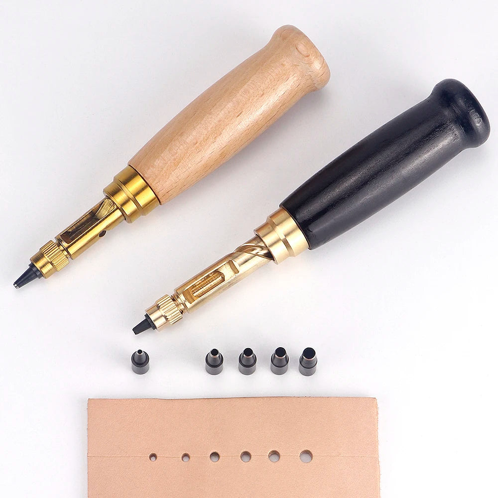 QJH 1Set Japanese Screw Punch Tool Kit Hole Punch 6 Tips Size 1.5mm - 4mm for Sewing DIY Leathercraft, Paper Crafts, Bookbinding
