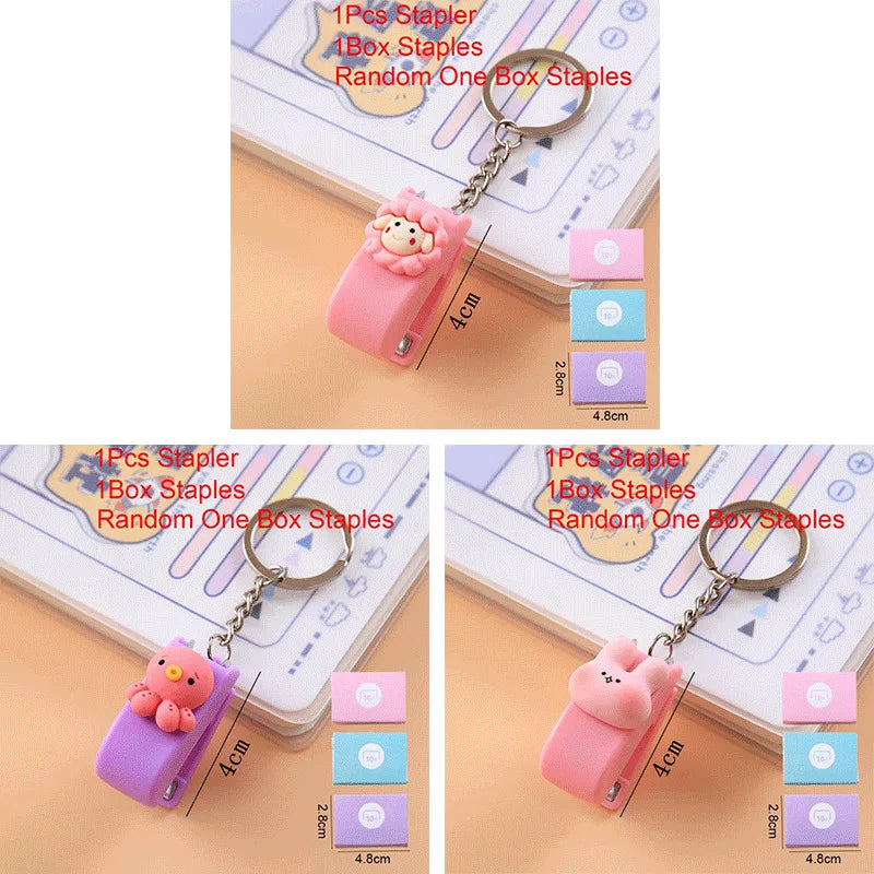 1-3sets Portable Cartoon Animal Mini Trumpet Stapler Paper Binder Stationery Staples Office Binding Tool School Kawaii Supplies