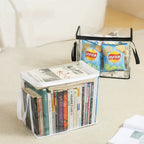 Foldable Transparent Storage Organizer Box Collapsible with Handle for Books Toys Office Supplies Dorm Classroom Home