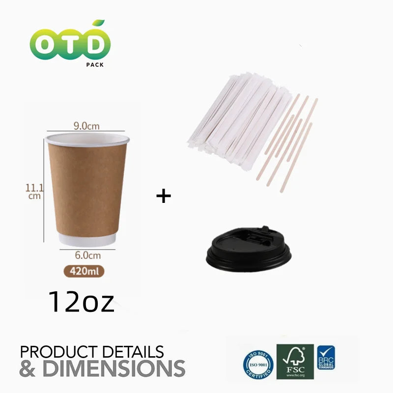 Black Rippled Double Wall Paper Cups, Disposable Coffee Cups, Paper Cups for Christmas Party and Daily [With Lids]