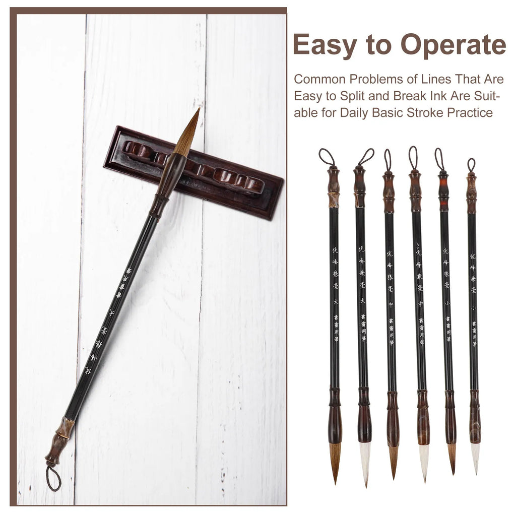 6Pcs Chinese Calligraphy Brush Set Professional Sumi Ink Brushes for Beginners Traditional Painting Writing on Rice Paper