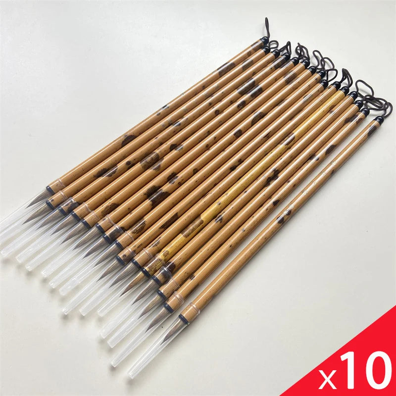 10 Pcs Weasel Hair Calligraphy Brush Pen Metal Holder Chinese Painting Brush Wholesale of Xiaokai Regular Script Writing Brush