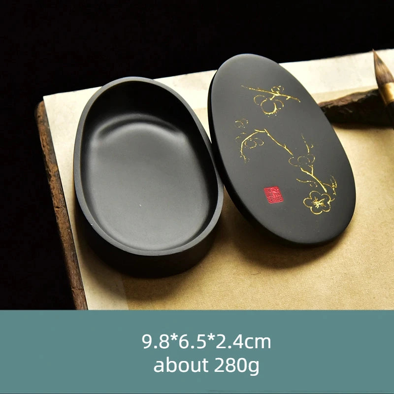 Small Portable Ink stone Chinese Style Calligraphy Regular Script Ink Stone Students Brush Writing Raw Stone She Inkstone