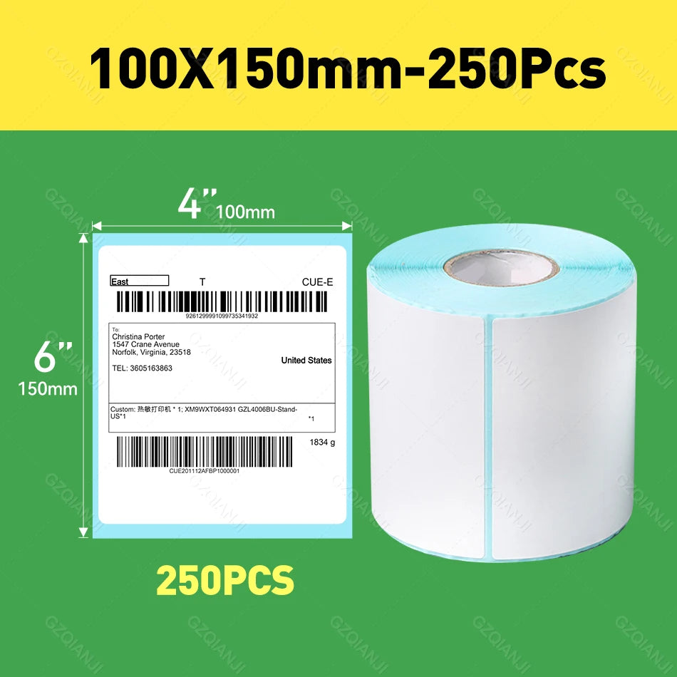 4x6 inch 100*150mm A6 4x4'' Shipping Labels FanFold Paper Rolls Sticker Paper for Thermal Shipping Label LOGO Barcode Address