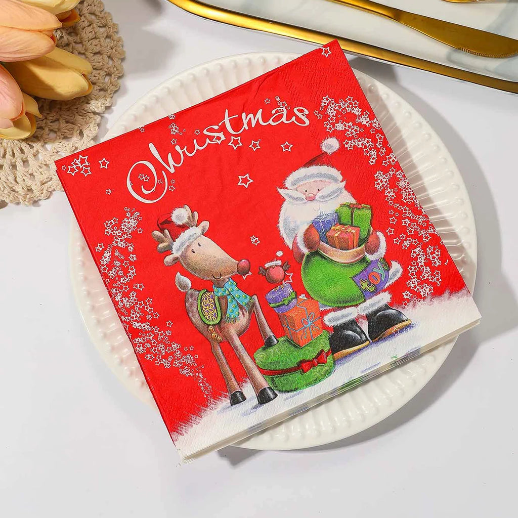 Christmas Party Napkins Disposable Dinner Serviettes Santa Claus Christmas Tree Gifts Flower Element Style Art Decoupage Napkins