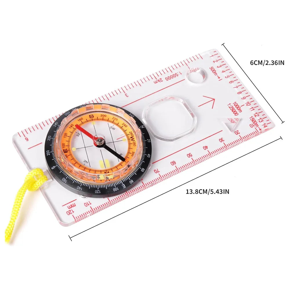 Multifunctional Equipment Guiding Tools Transparent Plastic Compass Map Ruler Hiking Camping Survival Outdoor Hiking Accessories