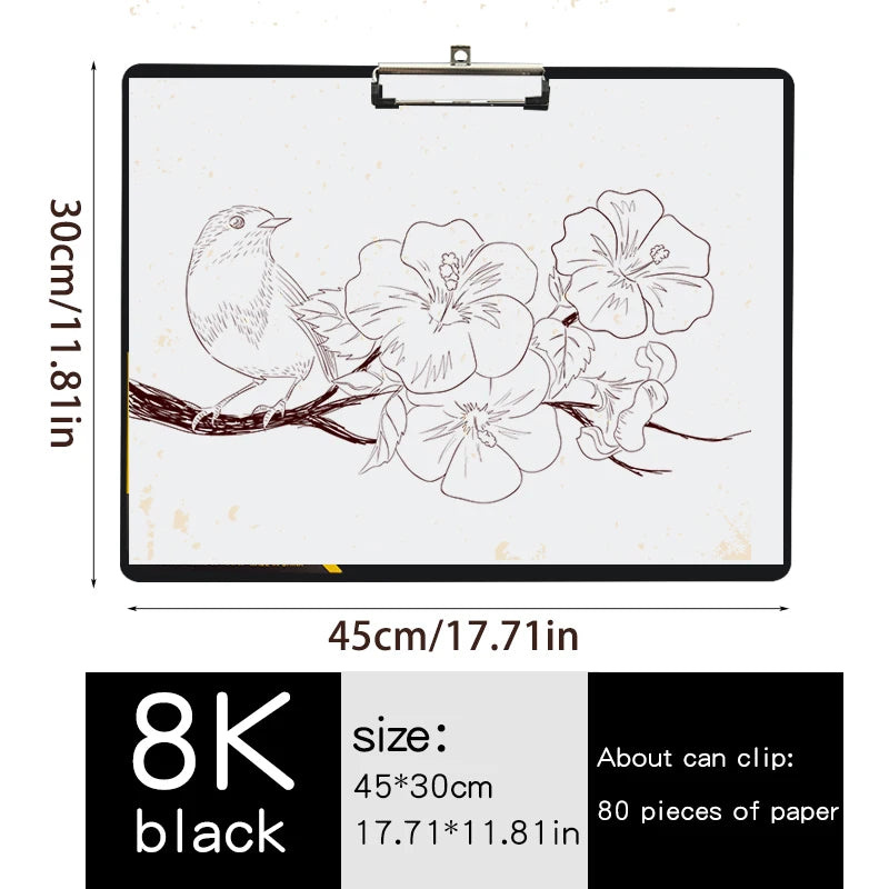 A3 Horizontal Waterproof Sketch Clipboard for Beginners - 4K Vertical Sketch Board for Drawing, 8K Writing Board for Adults