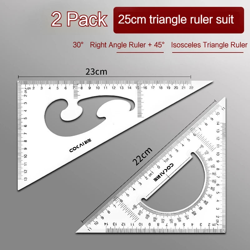 2Pcs/Set Multifunctional Triangle Ruler 30/45 Degree Measurement Angle Isosceles Triangle Ruler Geometry Students Drafting Tool