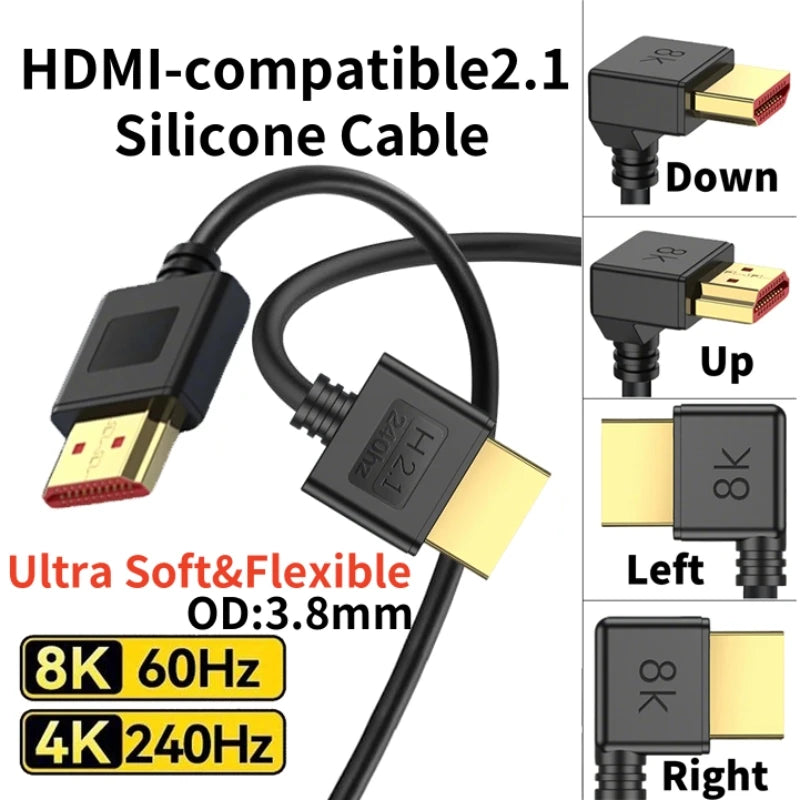 8K HDMI-compatible Cable 2.1 High Speed 48Gbps 8K@60Hz 4K@240Hz HDCP HDR 90 Degree Bend HD Cord  for PS5 PC Gaming Monitor HDTV