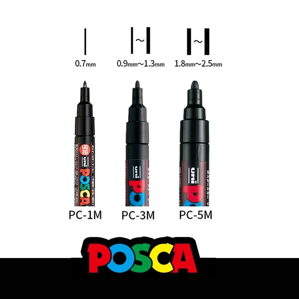 1pcs Japan UNI POSCA Marker Pen PC-1M/3M/5M POP Poster Graffiti Permanent Acrylic Marker White Black Gold Silver Art Supplies