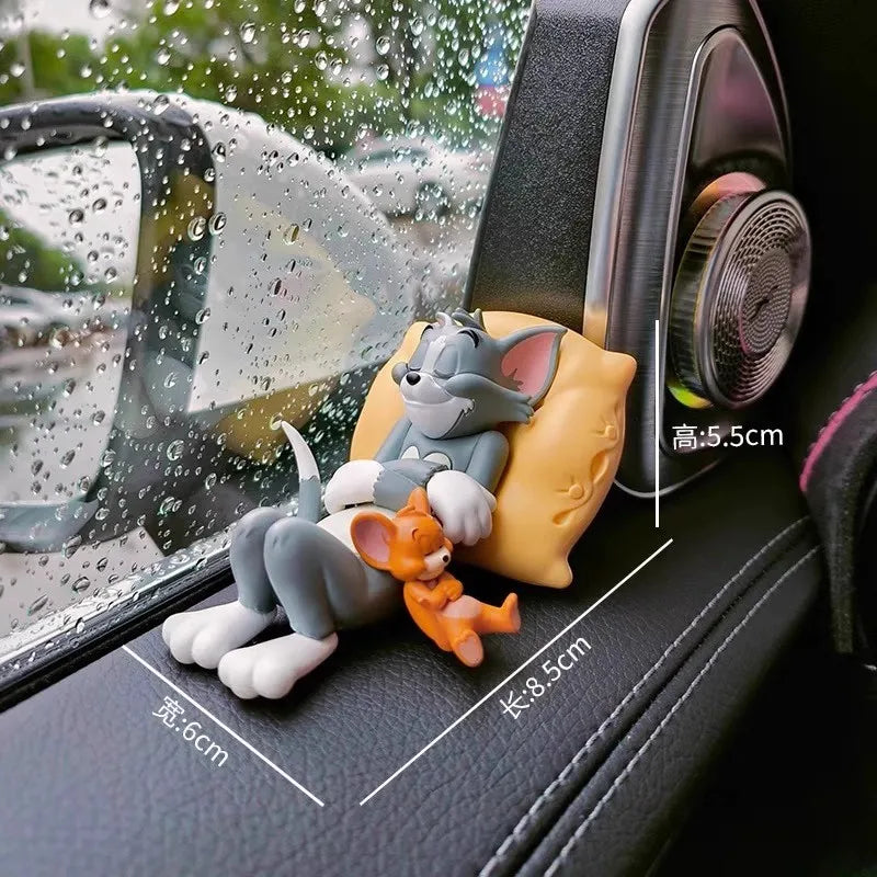 Cute Tom Car Dashboard Decor Set Cartoon Figure Jerry Vehicle Interior Desktop Ornament Collection Car Accessories Windshield