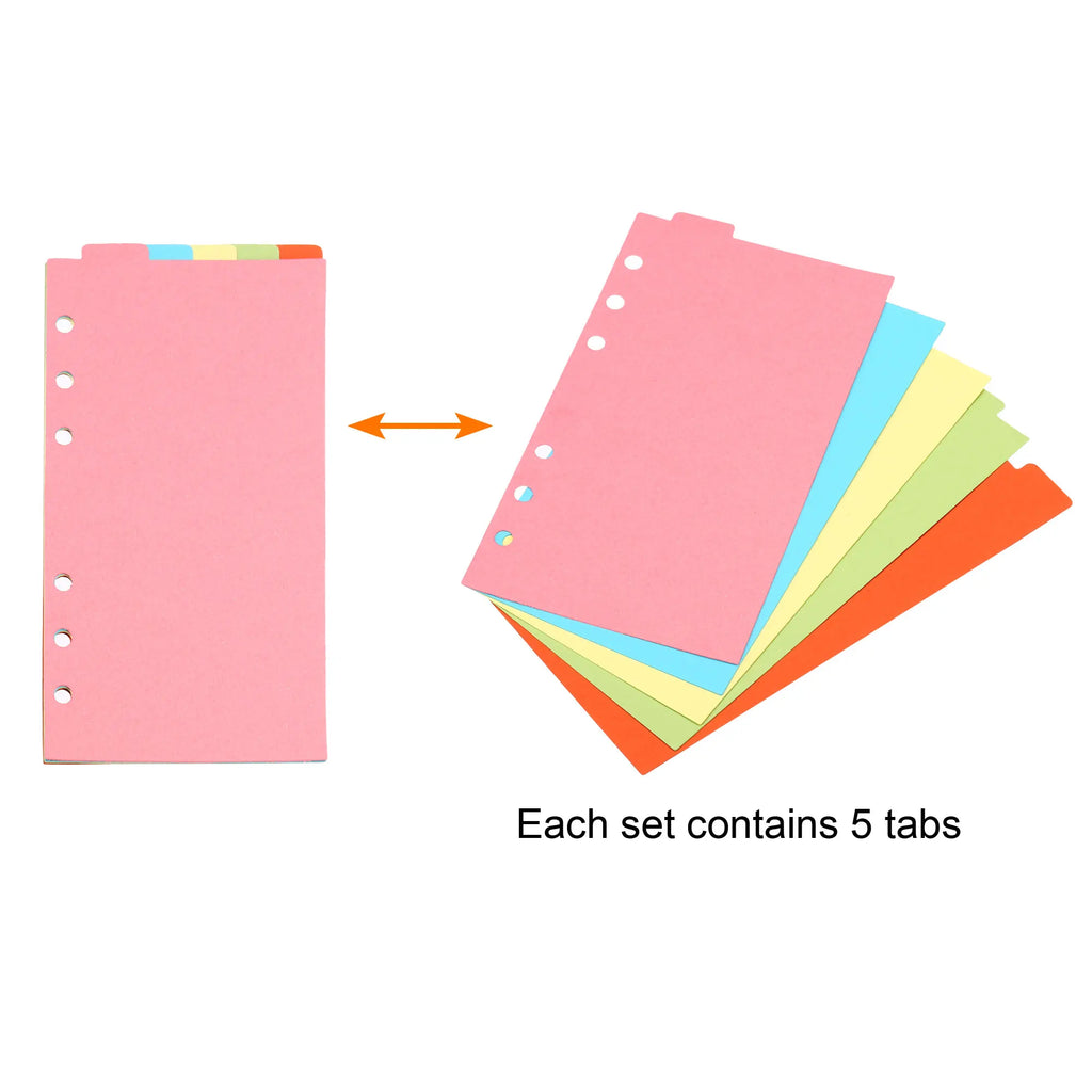 A6 Binder Index Dividers 4 Set 5 Tabs Cardboard Insertable Page for 6 Rings Binder Separating Papers Multi-Color File Divider