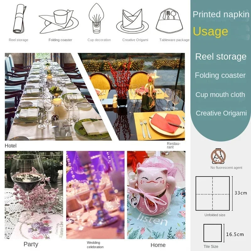20pcs Christmas Collection Napkins Christmas Flowers Wreaths Colourful Printed Paper Placemats Butterfly Bone Bart Paper