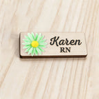 Personalized 3D Chrysanthemum Wooden Name Tag Badge with Magnetic or Pin Backing, Daisy Flower Nurse Teacher Doctor Name Tag,