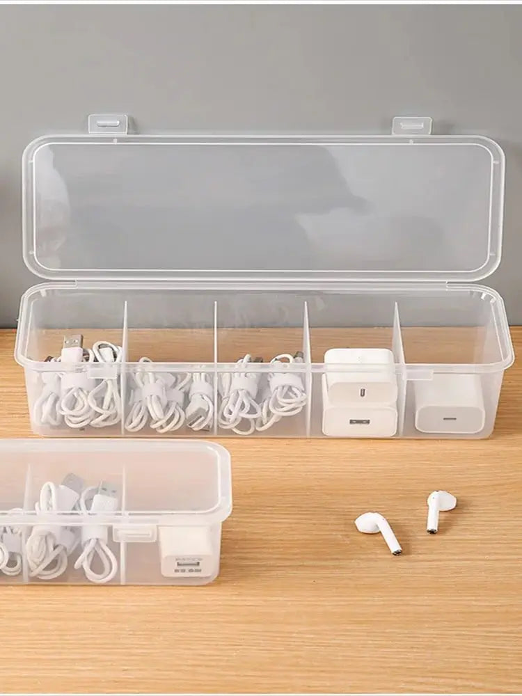 Transparent Data Cable Organizer Case Classification Dustproof Card Organizer with Lid Clutter Collection Box for Office Home