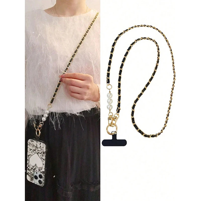 Mobile Phone Lanyard Women's Long Neck and Shoulder Strap Phone Case Universal Lanyard Long DYM Crossbody Pearl Pickup Chain