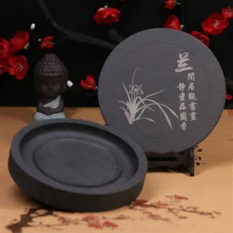 Natural Original Stone Inkstone Table with Cover End Ink Pond Plate Strip Grinding Student Beginners