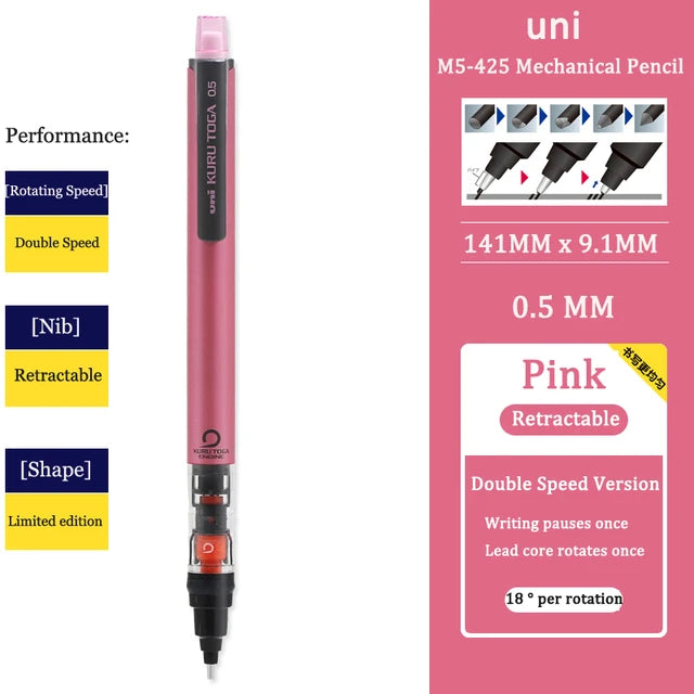 UNI KURUTOGA Mechanical Pencil M5-452 Creative Writing Continuous Sketch 0.5mm Lead Automatic Rotating Mechanical Pencil