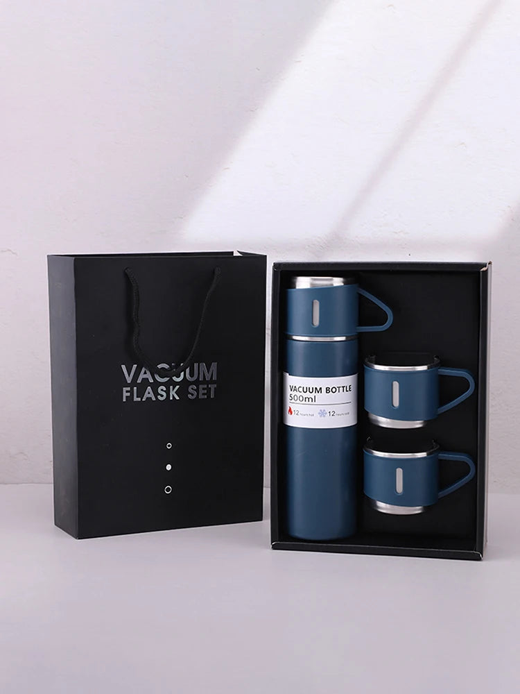 One Cup Three Lid Thermos Cup Set 304 Stainless Steel Handle Lid Gift Cup Men's And Women's Portable Gift Box Set