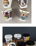 25pcs 90 Caliber Disposable Coffee Cups Fresh Milk Hot Drink Thickened Cartoon Paper Cup Milk Tea Takeaway Packag Cup with Lid