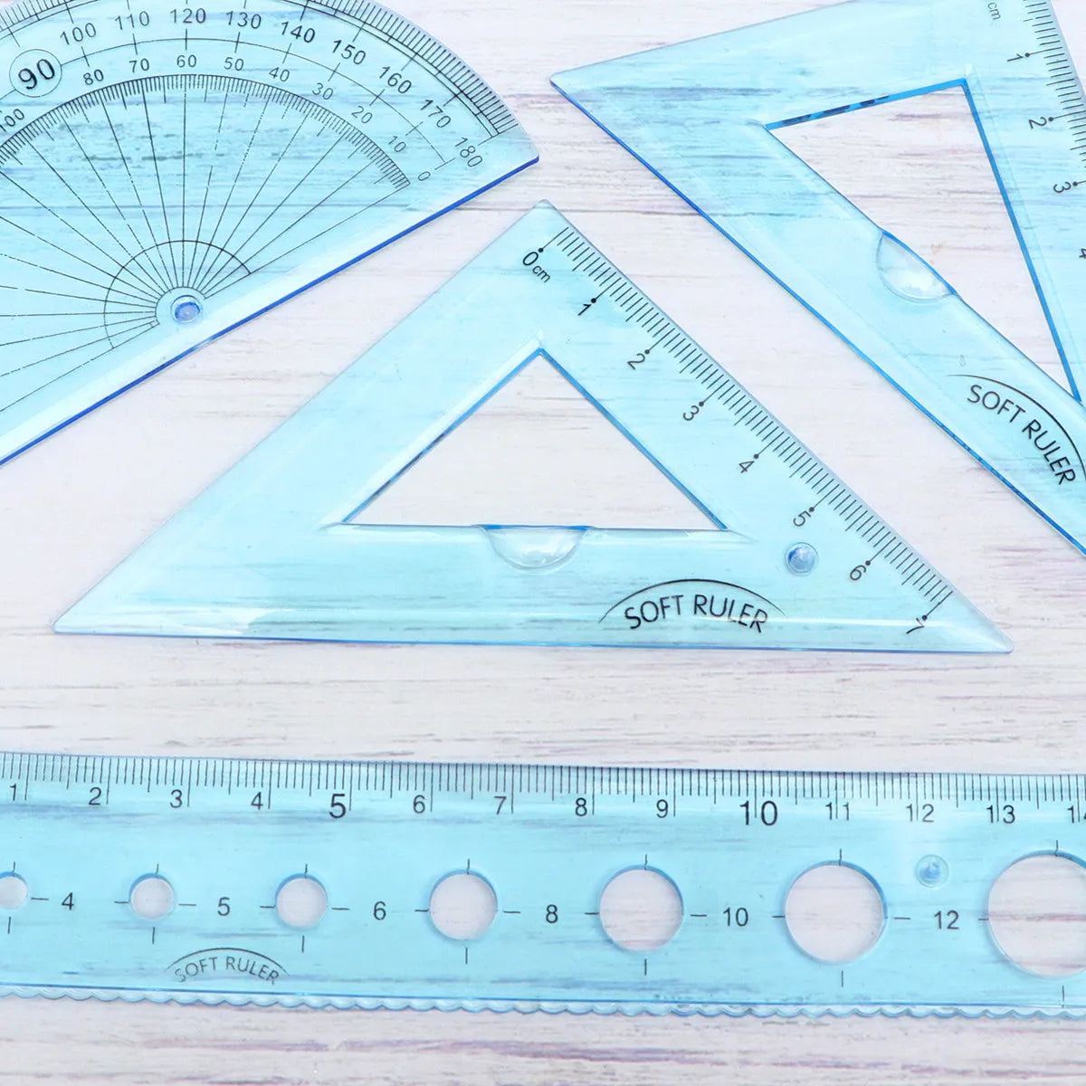 4Pcs Bendable Soft Ruler Set Plastic Geometry Tools Straight Ruler Triangle Protractor for Students Kids School Learning