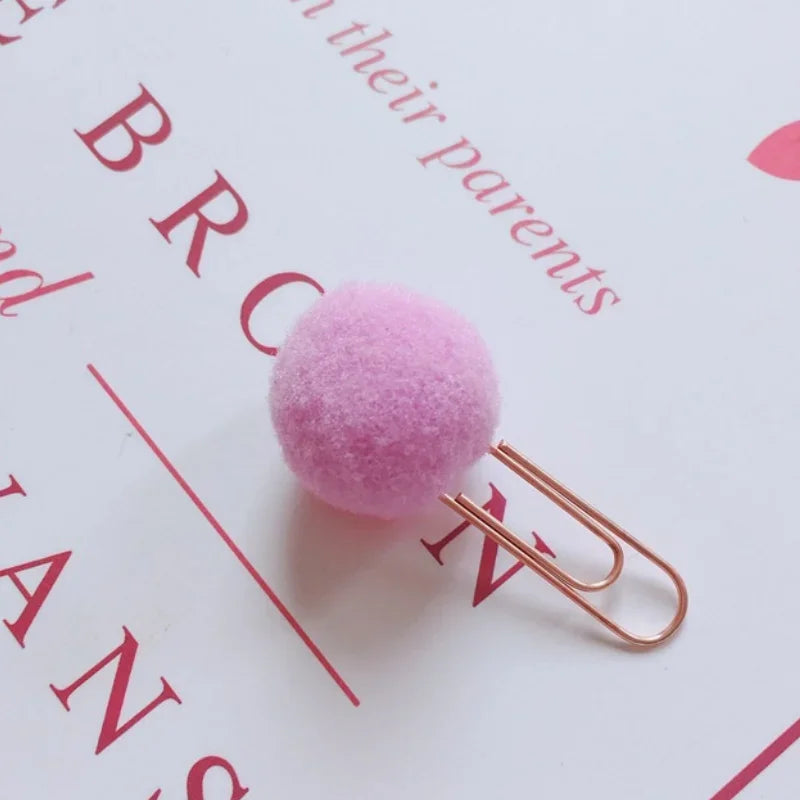 12Pcs/lot Kawaii Small Fresh Colored Hair Ball Paper Clip Decorative Candy Color Creative Bookmark Paper Clip