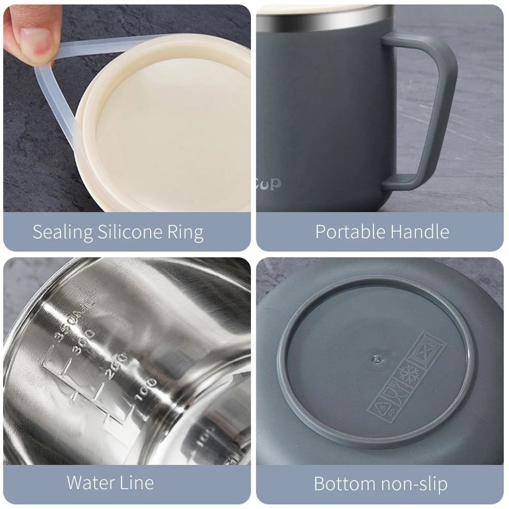 400ml 304 Stainless Steel Coffee Mugs Portable Cups Heat Insulation Anti-fall Thermos Mug Home with Cover and Handle Mug