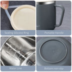 400ml 304 Stainless Steel Coffee Mugs Portable Cups Heat Insulation Anti-fall Thermos Mug Home with Cover and Handle Mug