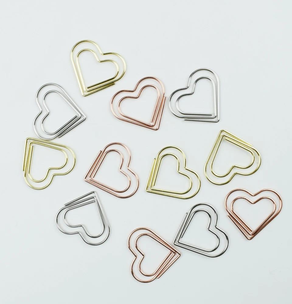12-Piece Set Heart Paper Clips Colorful Binder for Love Notes Journaling DIY Craft School Supplies Office Organizing Party Favor