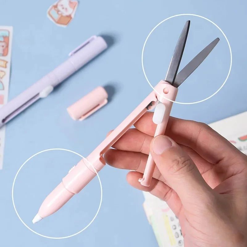 2 In 1 Mini Folding Scissor Pen Cutter Portable Size Safe Ceramic Pencutter Utility Knife For School Stationery Office Supplies