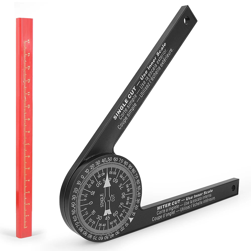 Woodworking Scale Mitre Saw Protractor 360° Angle Level with Pencil Carpenter Angle Finder Measuring Ruler Meter Gauge Tools