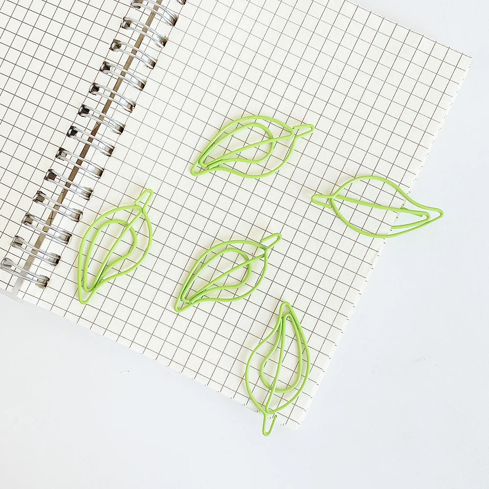 20 pcs/lot green Paper Clips Cute leaves-Shaped Stainless Steel Paper Clips book mark for Office School Supplies