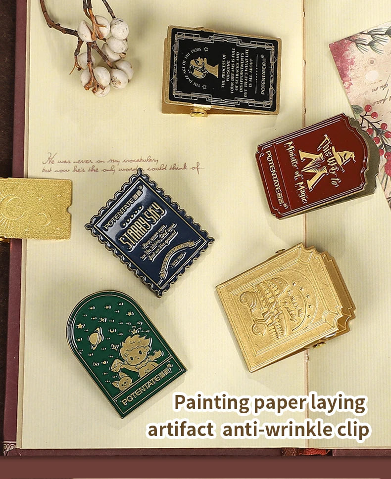 Retro Travel Book Clip Memory Glow Filme Metal Letter Clip Ticket Folder Watercolor Handbook Fixator Portable Art Stationery