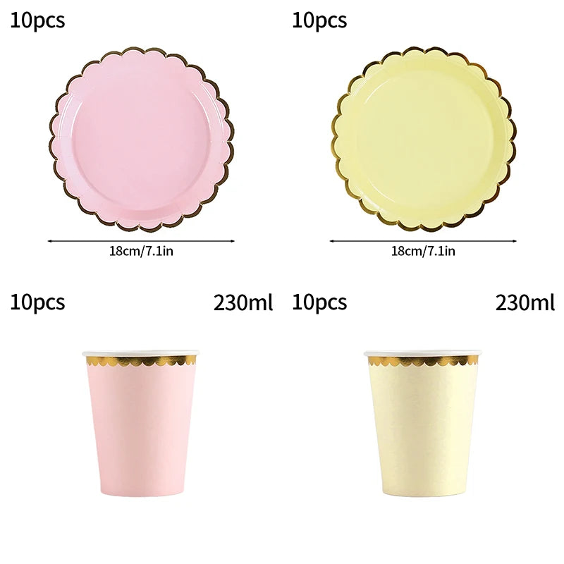 10pcs/set Disposable Birthday Tableware Cup Paper Plate Straws Birthday Party Wedding Decoration Kids Baby Shower Party Supplies