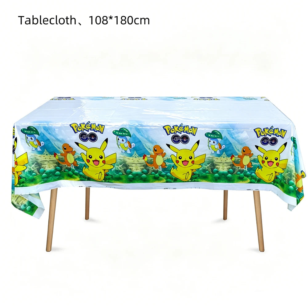 1pcs Pikachu Poké Ball Party Tablecloth Birthday Party Decoration Plastic Table Cover Tableware Baby Shower Supplies