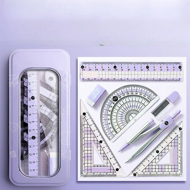 Ruler 8-piece Set Student-specific Compass Measuring Angle Ruler Triangle Ruler Ruler  Full Set of Ruler Stationery Gift Package