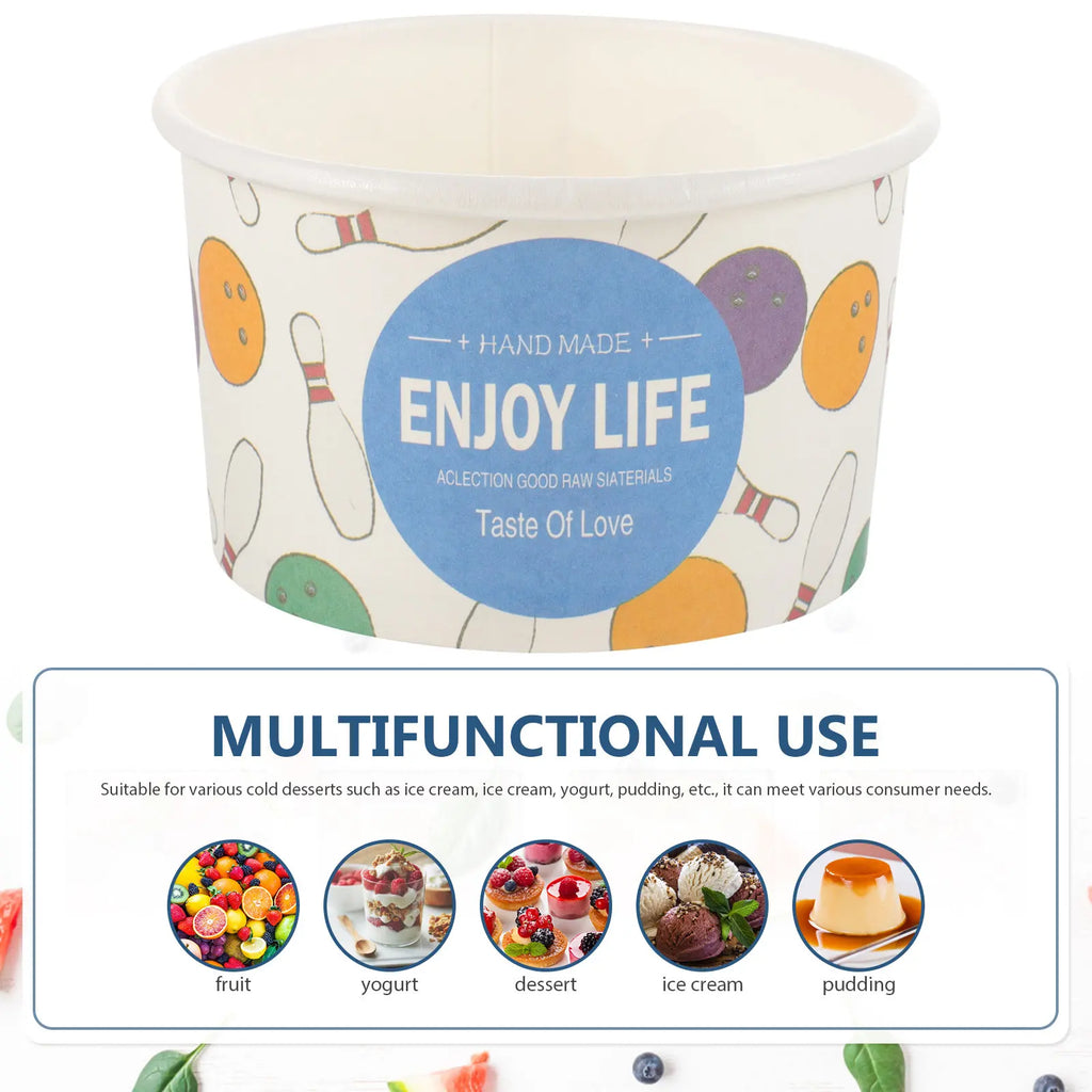 50Pcs Ice Cream Paper Cups Disposable Party Dessert Containers Sturdy Reinforced Rim for Outdoor Camping Snacks
