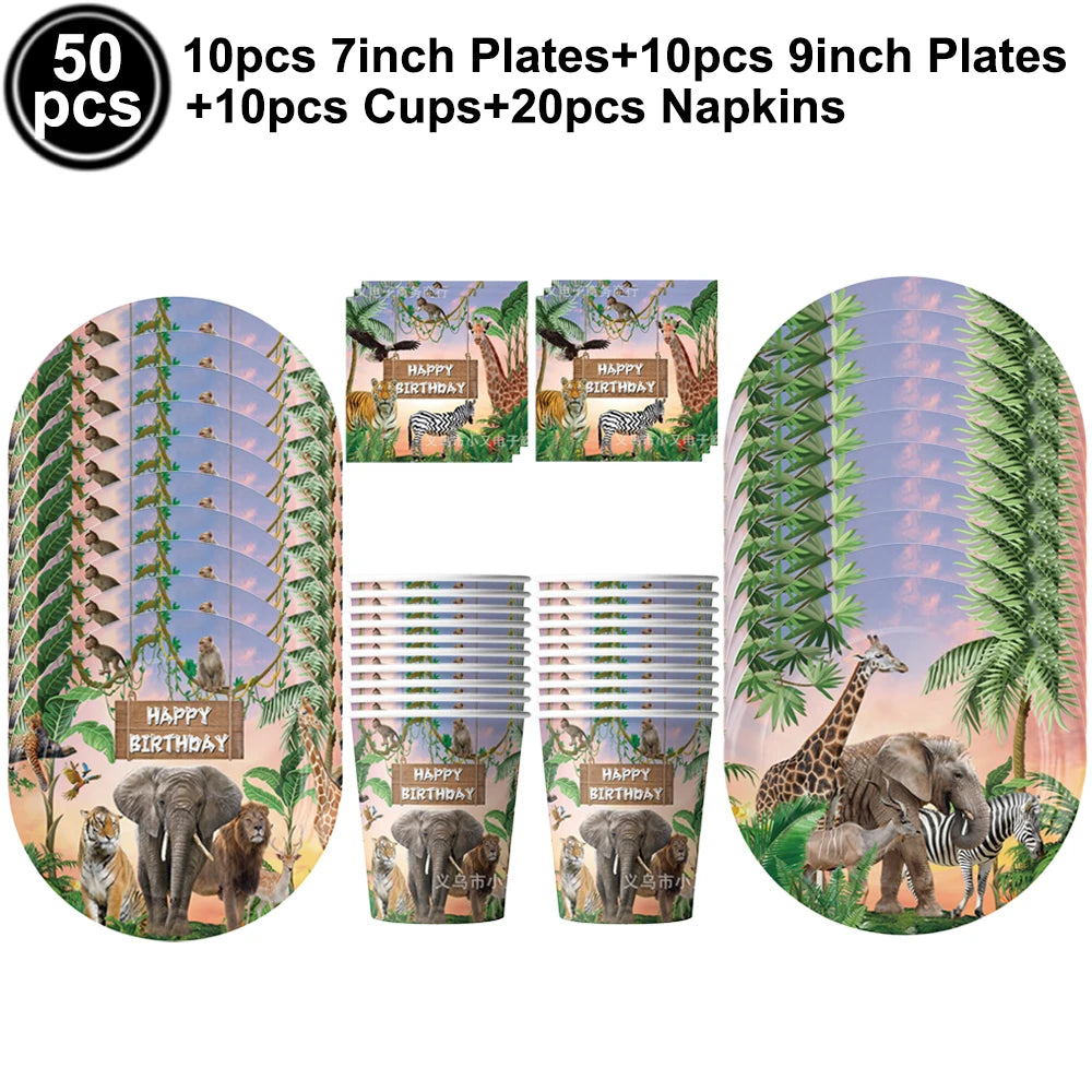 Jungle Disposable Paper Plate Napkin Cup Safari Animal Party Supplies for Baby Shower Safari Jungle Theme Birthday Decoration