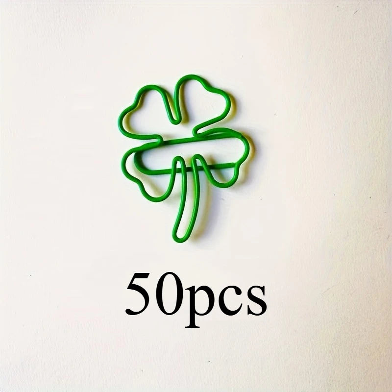 10/30/50 Green four-leaf clover-shaped paper clips - Lucky little clips, durable color document organization clips