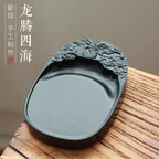 Chinese Calligraphy Ink Stone Carved Dragon Pattern, Traditional Shezhou Inkstone for Painting