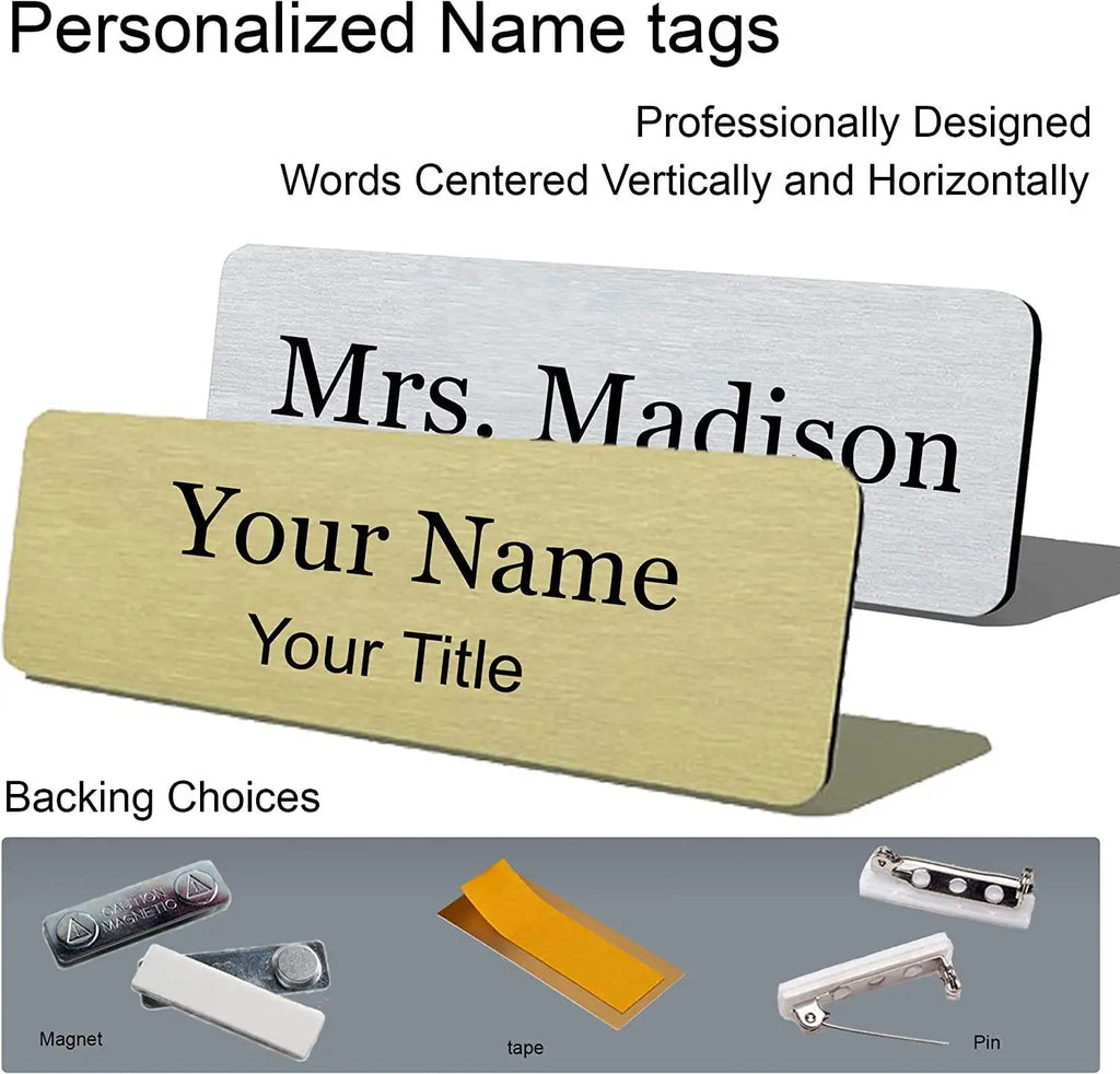 Personalized Name Tags Free Design No MOQ Rectangle Metal Engraved Nameplate Custom Logo Staff Employee ID Name Badge