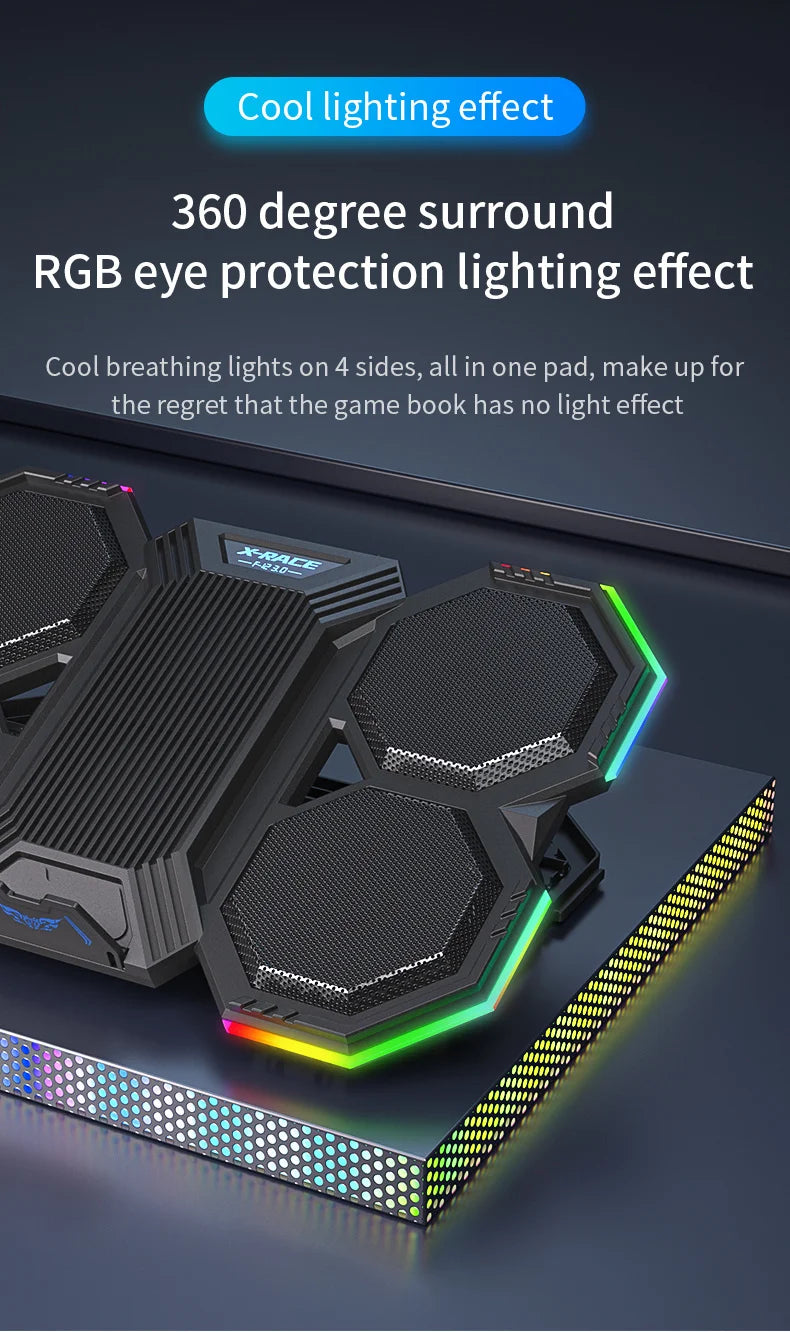 Jomaa RGB Gaming Laptop Stand Air Cooler Notebook Stand Holder with 6 fans Cooling Fan Base Suit for 12-17 inch Laptop