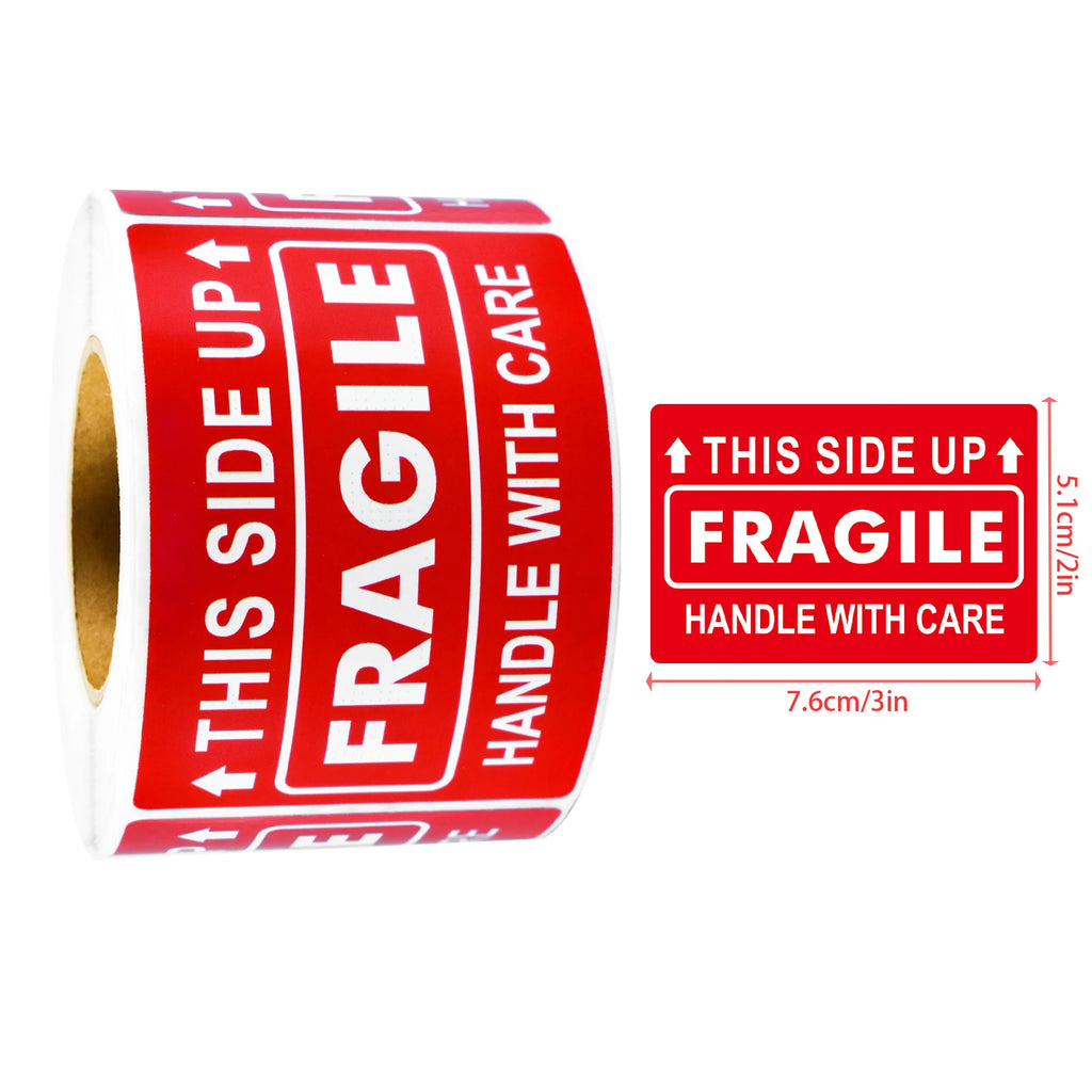 300 Sheets Per Roll/2*3In. Fragile on This Side, Handle with Care. Red Warning Stickers. Warning Box Packaging. Shipping Adhesive Labels. Shipping Warning Label Stickers, Handle with Care Label Stickers