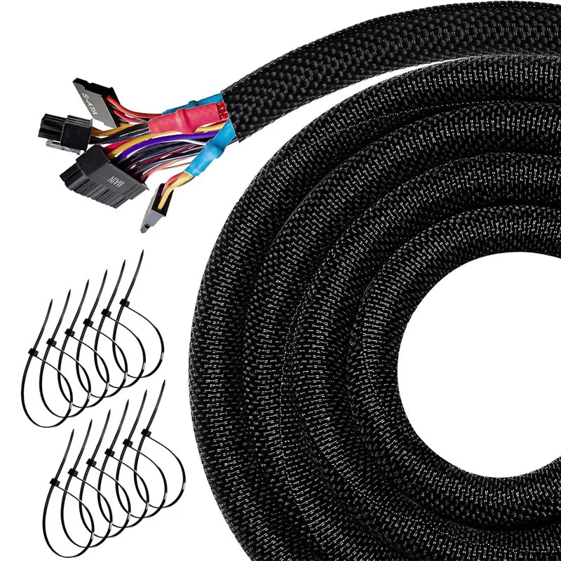 Braided Wire Loom PET Cable Loom Expandable Braided Sleeving Wire Sleeve for TV Computer Home Theater Cable Sleeve 3M/10M