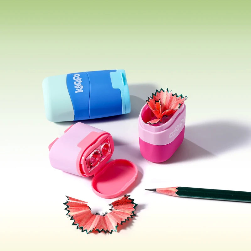 M&G Pencil Sharpener with Eraser Two in One Double Hole Designing Student Pencil Eraser Less Crumbs Clean Replaceable Core