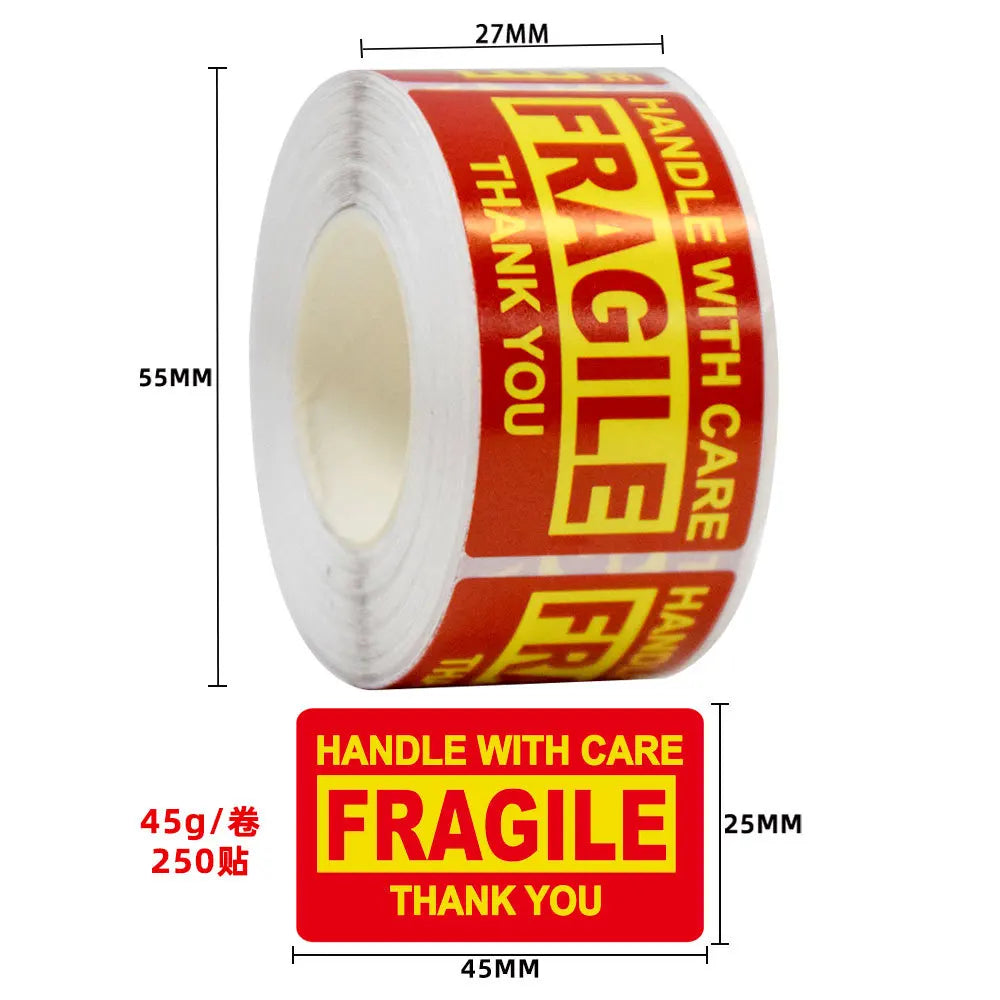 250pcs Fragile Stickers Roll Fragile or Bend Handle with Care 2.5cm*4.5cm Shipping Label Packaging Remind Label Thank You Sticke