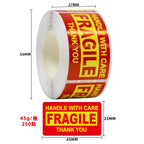 250pcs Fragile Stickers Roll Fragile or Bend Handle with Care 2.5cm*4.5cm Shipping Label Packaging Remind Label Thank You Sticke